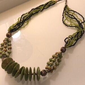 Necklace green multi variety vintage beaded lucite seed metal unique beautiful